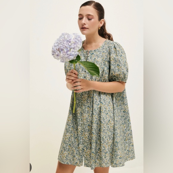Oak Meadow Mini Puff Dress in Cornflower Blue - Picture 1 of 9